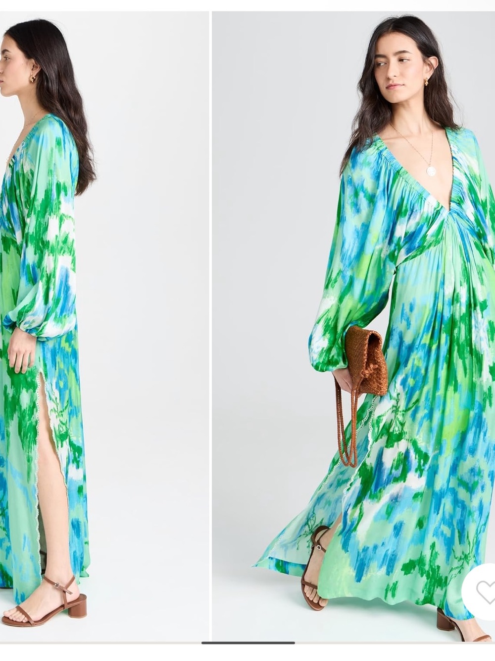HEMANT & NANDITA Blue Green Abstract Print Maxi Dress with Beaded Neckline - Picture 8 of 9
